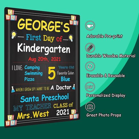 لافتة Gloween لليوم الأول للمدرسة - 10 × 12 بوصة سبورة لليوم الأول والأخير للمدرسة - دعامة صور لليوم الأول للعودة إلى المدرسة للأطفال الأولاد والبنات - قابلة للمسح وإعادة الاستخدام in Kuwait