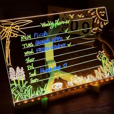 لوحة ملاحظات LED بألوان، لوحة مسح جاف أكريليك ملونة مقاس 7.9 × 11.8 بوصة مع 7 ألوان لأقلام الكتابة ولوحة رسائل للمكتب والمدرسة والمنزل in Kuwait