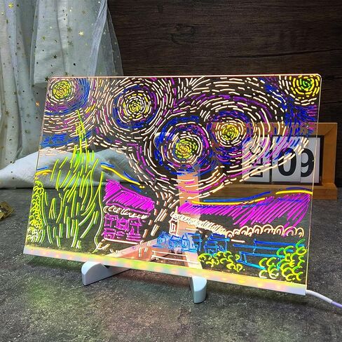 لوحة ملاحظات LED بألوان، لوحة مسح جاف أكريليك ملونة مقاس 7.9 × 11.8 بوصة مع 7 ألوان لأقلام الكتابة ولوحة رسائل للمكتب والمدرسة والمنزل in Kuwait