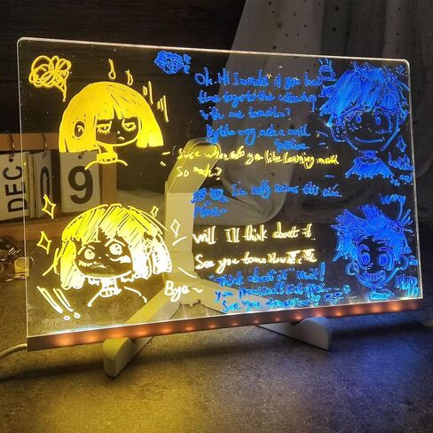 لوحة ملاحظات LED بألوان، لوحة مسح جاف أكريليك ملونة مقاس 7.9 × 11.8 بوصة مع 7 ألوان لأقلام الكتابة ولوحة رسائل للمكتب والمدرسة والمنزل in Kuwait