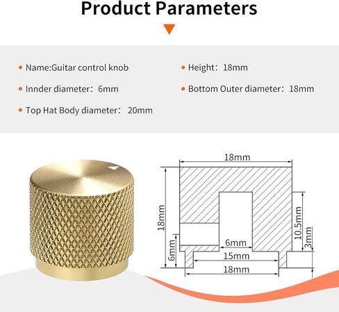 2PCS Guitar Knob, All Aluminum Potentiometer Gold Control Knob, Diameter 20mm, Height 18mm, Suitable for Electric Guitar, Bass, etc. Volume Audio Control Knob with 6mm Diameter Spindle in Saudi Arabia