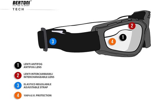 نظارات Bertoni للدراجات النارية والرياضات المتطرفة مع 4 عدسات قابلة للتبديل متضمنة في إيطاليا - AF120B نظارات مبطنة للدراجات النارية in Kuwait
