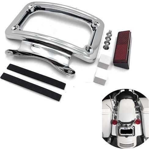 HTTMT- Chrome Dual LED Laydown Curved License Plate Bracket Tag Holder Compatible with 2010up FLHX, FLHXS, FLHXSE, FLTRX, FLTRXS '10-'12 FLHXSE [P/N: MT389A-CD] in Saudi Arabia
