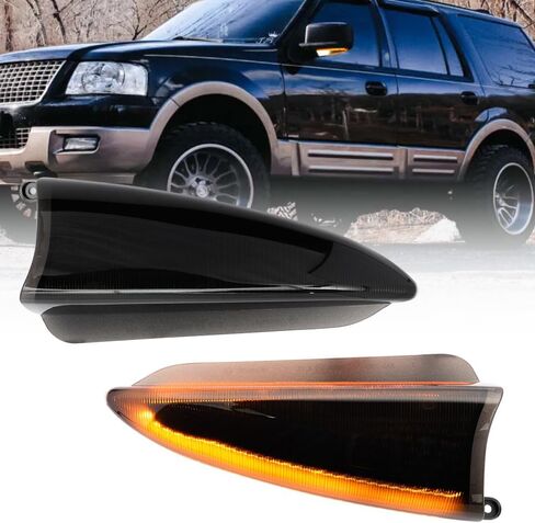 NSLUMO Sequential Led Side Mirror Turn Signal Lights for 2003-2006 F’ord Expedition Lincoln Navigator Smoked Lens Amber Mirror Turn Signal Indicator&White Puddle Light Assembly Kit in Saudi Arabia