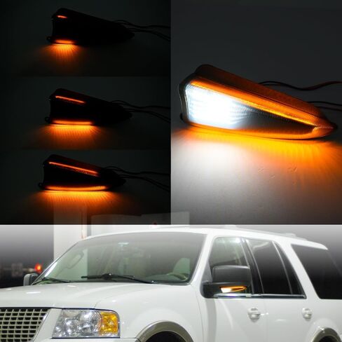 NSLUMO Sequential Led Side Mirror Turn Signal Lights for 2003-2006 F’ord Expedition Lincoln Navigator Smoked Lens Amber Mirror Turn Signal Indicator&White Puddle Light Assembly Kit in Saudi Arabia