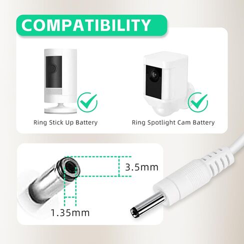 4m/13.1ft Indoor Camera Power Adapter Charger for Ring Stick Up Cam Battery Plug-in/2nd Gen/3rd Gen, Ring Pan Tilt Stick Up Camera Power Cable Cord Replacement in Saudi Arabia