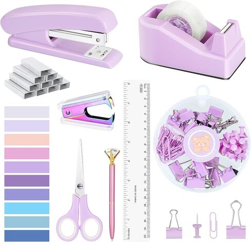Purple Office Supplies Set Desk Accessories Kit, Lavender Stapler and Tape Dispenser Set for Women Office Clerks School Student in Saudi Arabia