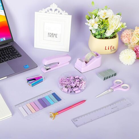 Purple Office Supplies Set Desk Accessories Kit, Lavender Stapler and Tape Dispenser Set for Women Office Clerks School Student in Saudi Arabia