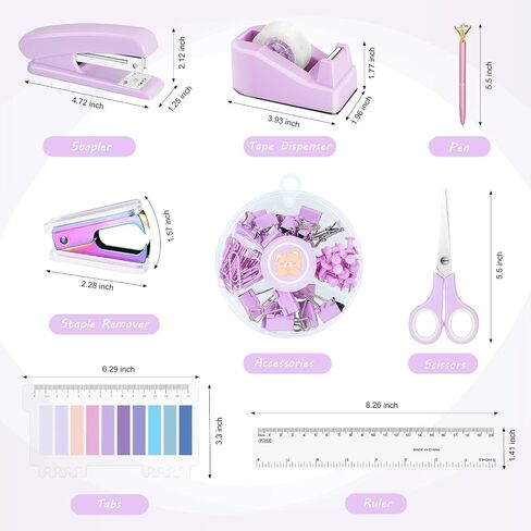 Purple Office Supplies Set Desk Accessories Kit, Lavender Stapler and Tape Dispenser Set for Women Office Clerks School Student in Saudi Arabia