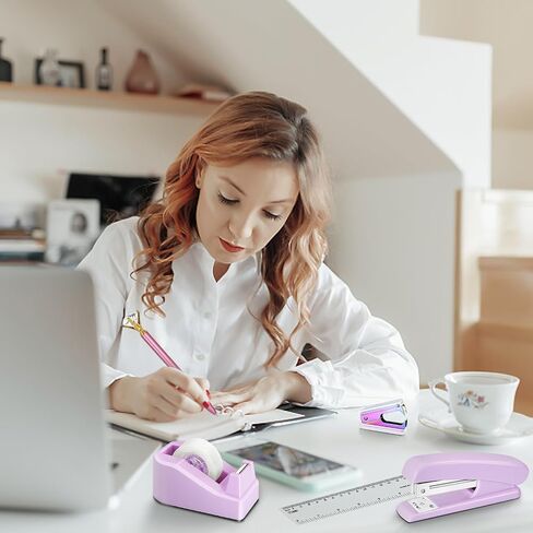 Purple Office Supplies Set Desk Accessories Kit, Lavender Stapler and Tape Dispenser Set for Women Office Clerks School Student in Saudi Arabia