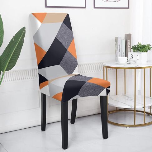 Orange Geometric Design Premium Stretchable Printed Dining Chair Covers Elastic Chair Cover Seat Case Protector, Slipcovers Pack of 1 Pcs. in Saudi Arabia