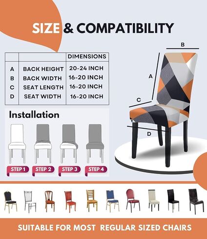 Orange Geometric Design Premium Stretchable Printed Dining Chair Covers Elastic Chair Cover Seat Case Protector, Slipcovers Pack of 1 Pcs. in Saudi Arabia