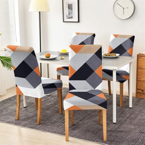 Orange Geometric Design Premium Stretchable Printed Dining Chair Covers Elastic Chair Cover Seat Case Protector, Slipcovers Pack of 1 Pcs. in Saudi Arabia