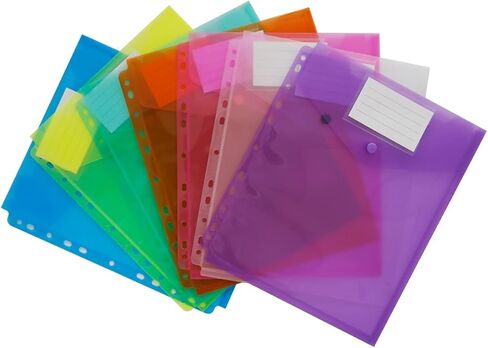 Plastic Binder Dividers 6 Pack A4 Folder with Snap Closure for 2/3/4/11 Ring Binders and Removable Mark Label in Broadwise, 6 Colors in Saudi Arabia