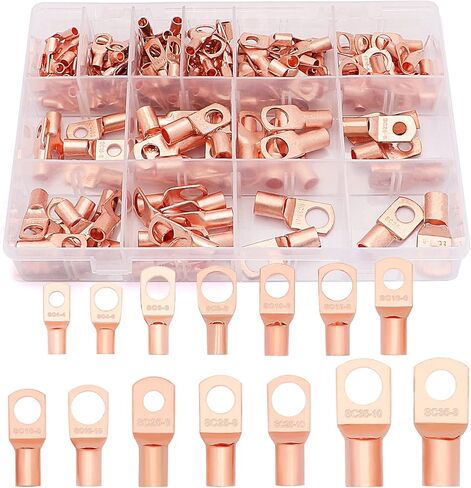 174 قطعة كابل بطارية نحاسي ينتهي بـ 14 مقاسًا لعروات أسلاك البطارية وفتحات طرفية أنبوبية وموصلات طرفية حلقية SC لمستلزمات السيارات AWG2/4/6/8/10/12 in Kuwait