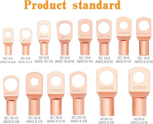 174 قطعة كابل بطارية نحاسي ينتهي بـ 14 مقاسًا لعروات أسلاك البطارية وفتحات طرفية أنبوبية وموصلات طرفية حلقية SC لمستلزمات السيارات AWG2/4/6/8/10/12 in Kuwait