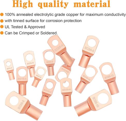 174 قطعة كابل بطارية نحاسي ينتهي بـ 14 مقاسًا لعروات أسلاك البطارية وفتحات طرفية أنبوبية وموصلات طرفية حلقية SC لمستلزمات السيارات AWG2/4/6/8/10/12 in Kuwait