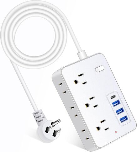 سلك تمديد بطول 25 قدمًا مع منافذ متعددة، شريط طاقة Asamoom بطول 25 قدمًا مع 6 منافذ مع 4 منافذ USB (1 USB C)، قابس مسطح بسلك طويل حماية 1700 جول للمنزل والمكتب باللون الأسود in Kuwait