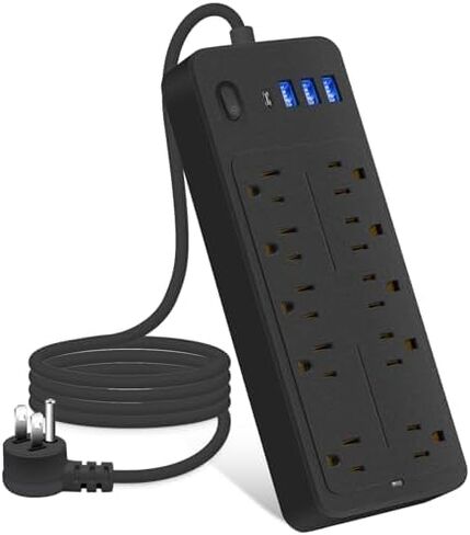 شرائط طاقة 15 قدمًا 14 في 1 مع حماية من زيادة التيار 1700J، 10 منافذ مع 4 منافذ USB (1 USB C) سلك تمديد طويل مع منافذ متعددة 16Awg 1625W/13A واقي شريط الطاقة بقابس مسطح أبيض in Kuwait