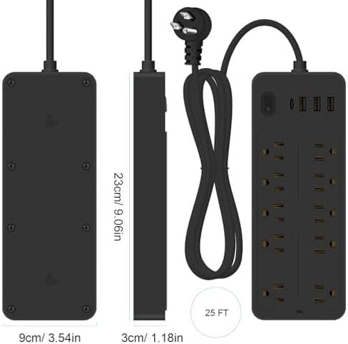 شرائط طاقة 15 قدمًا 14 في 1 مع حماية من زيادة التيار 1700J، 10 منافذ مع 4 منافذ USB (1 USB C) سلك تمديد طويل مع منافذ متعددة 16Awg 1625W/13A واقي شريط الطاقة بقابس مسطح أبيض in Kuwait