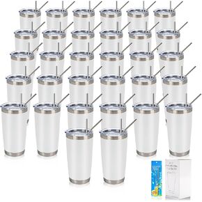 IEOVIEE 32 Packs 20oz Tumbler Bulk with Lid and Straw Stainless Steel Double Wall Insulated Travel Tea cups Coffee Mug Powder Coated Tumbler Cup for hot and cold drink (Mixed color)