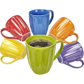 Klikel Coffee Mugs Set of 6 - Fluted Ceramic Mug - Hot Tea And Coffee Cup - Solid Bright Colors - Dishwasher And Microwave Safe Dinnerware
