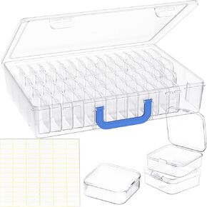 Bead Organizer Box, 60Pcs Small Bead Storage Boxes with Hinged Lid, Large Craft Case with Handle, Mini Clear Plastic Containers for Jewelry Making Bracelet Supplies Clay Beads Screws Seeds Small Parts