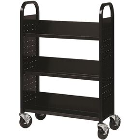Hirsh Rolling Library or Home Office Single-Sided Sloped Shelves Book Cart with Lockable Wheels in Black