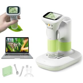 M&G Kids Microscope, 1000X Handheld Microscopes with Base, 2" Screen Pocket Digital Microscope Camera and Video for Girls Boys Educational Toy Birthday Gift Indoor Outdoors