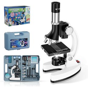 1200X Kids Microscope Science Kit - Handheld Microscope for Kids with Prepared Slides Metal Body LED Light Carrying Box Educational Compound Toy Set for Children Ages 8-12 5 Year Old Boys & Girls Gift