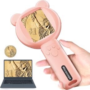 Magnifying Glass Kids Microscope Handheld: 2.8" Screen Digital Portable Pocket USB Miniscope Science Kit STEM Toy Coin Jewellery Loupe Magnifyer with Light for Children 4-12