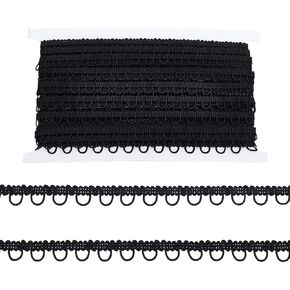 PH PandaHall 10 Yards Gimp Braid Trim with Elastic Button Loop, 1/2 inch Black Button Elastic Loop Button Loop Tape Dress Zipper Extender Upholstery Trim for Sewing Costume Crafts Dress Home Decor
