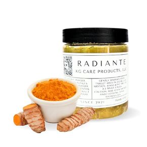 KG Body scrub, all-natural, handcrafted, Radiante, Turmeric sugar body scrub, 10oz, exfoliate, moisturize, and hydrate skin, hyperpigmentation