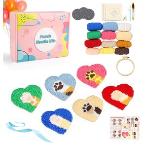 AIRDEA Punch Needle Coasters Embroidery Kit for Adults Beginner,Heart Punch Needle Set,Included All Accessories,DIY Car Drink Coasters,3.29x3.29 in,Cats Love