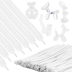 260 Balloons 100Pcs White Long Balloons for Tying Balloon Arch, Thickening Latex Twisting Balloon Garland Animal Modeling Wedding Birthday Christmas Party Decorations
