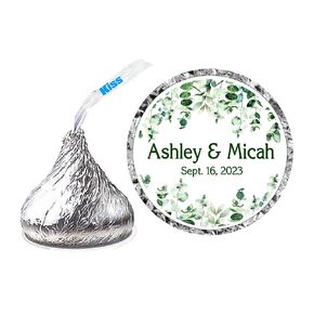 216 EUCALYPTUS GREENERY WEDDING FAVORS STICKERS LABELS FITS HERSHEYS KISSES CHOCOLATE CANDY PERSONALIZED
