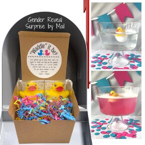 Rubber Duck Gender Reveal Fizzes by mail | Pregnancy Announcement | Gift Box includes Customized Message | for Out Of Town Family and Friends (Waddle It Be?)