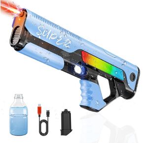 Electric Water Gun for Kids Adults-33FT Long Range Auto Suction Squirt Gun with LED Muzzle Flame, 400+ Shots Water Blaster with Modular Battery,Outdoor Pool Beach Summer Toy for Boy Girl Party