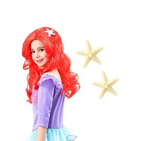 Girls Mermaid Wig with 2Pcs Starfish Hairpins Halloween Princess Costume Dress Up Accessories