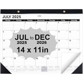 Desk Calendar 2025-2026, 14" X 11" Desktop Calendar 2025-2026, 18 Months Calander Runs from Jul. 2025 to Dec. 2026, Academic Monthly Planner for Home School Office (White and Black)