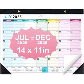 Desk Calendar 2025-2026, 14" X 11" Desktop Calendar 2025-2026, 18 Months Calander Runs from Jul. 2025 to Dec. 2026, Academic Monthly Planner for Home School Office (White and Black) in Kuwait