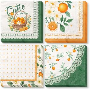 Little Cutie Baby Shower Party Supplies, 24 PCS Little Cutie Napkins Green Orange Fruit Theme Paper Napkins for Citrus Birthday Party Baby Shower Spring Summer Dinner Decoration