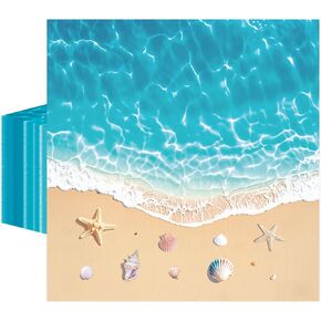 50 Pcs Beach Paper Napkins 6.5 x 6.5 Inches, Ocean Waves Theme Disposable Luncheon Dinner Party Napkins Cocktail Napkin for Baby Shower Summer Hawaiian Birthday Party Decorations (Beach)