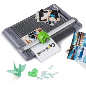 CGOLDENWALL 4-in-1 A4 Rotary Paper Cutter with 4 Blades, for Craft DIY, 12 Sheets, Straight/Perforated/Wavy/Creasing Line, 12.6" Cutting Length, for Photos Tickets Invitations Cards