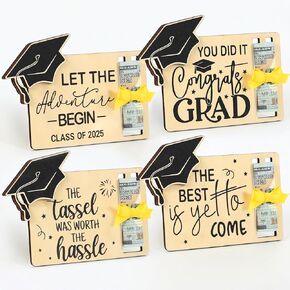DAZONGE Graduation Gifts, 4 PCS Wooden Grad Money Holder, Congrats Grad Cash Money Wallet, Graduation Party Favors Supplies