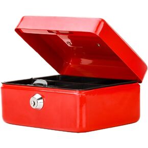 Small Cash Box with Key Lock, Decaller Portable Metal Money Box with Double Layer & 2 Keys for Security, Pink, 6 1/5" x 5" x 3", QH1506XS