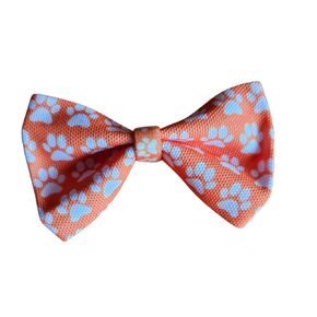 Orange Dog Bow Tie with White Paw Prints – Slip-On Pet Collar Accessory, 4" x 2.5", Elastic Back