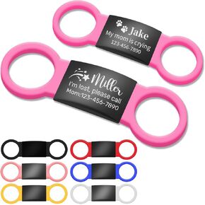 Personalized Dog Tags, Silent Slide-On Pet ID Tag, Custom Engraved Name & Phone Stainless Steel Plate with Silicone Band, No Noise Charm for Dogs Cats Puppies Kittens Collar, Multiple Colors & Sizes