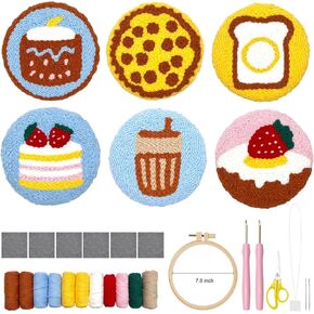 Punch Needl Kit for Adults Beginners, 6-Piece Marine Life Punch Coaster Starter Kit – Easy Embroidery Stitch Craft Set with Instructions – Fun Needle Point Tufting for Table Decor & Festival Gifts