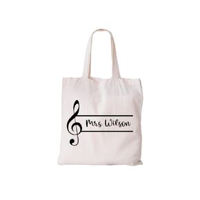Custom Music Teacher Tote Bag – Personalized Cotton Bag with Treble Clef Design and Name, Ideal for Music Lovers, Teachers, and Choir Directors, Reusable and Stylish Gift